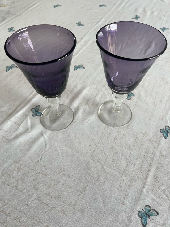 Other - Pair of Purple Stemmed Wine Glasses